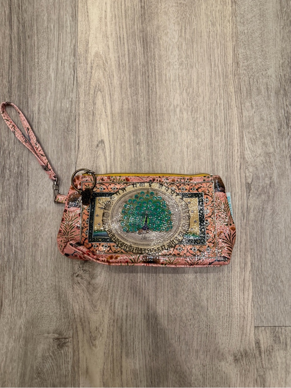 Papaya! Pink Peacock Art Wristlet Wallet Boho Zip Clutch
